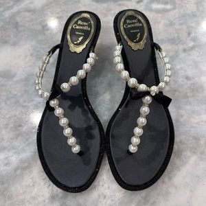 Rene Caovilla Heels with Pearls, Black, Leather, 8.5